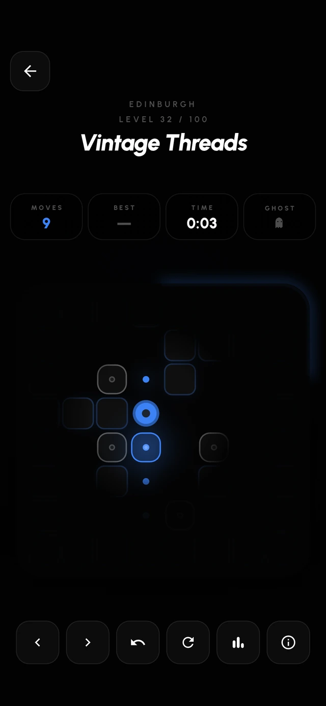 LURDIQ Cat mode — the board in darkness, lit only by a small flashlight circle